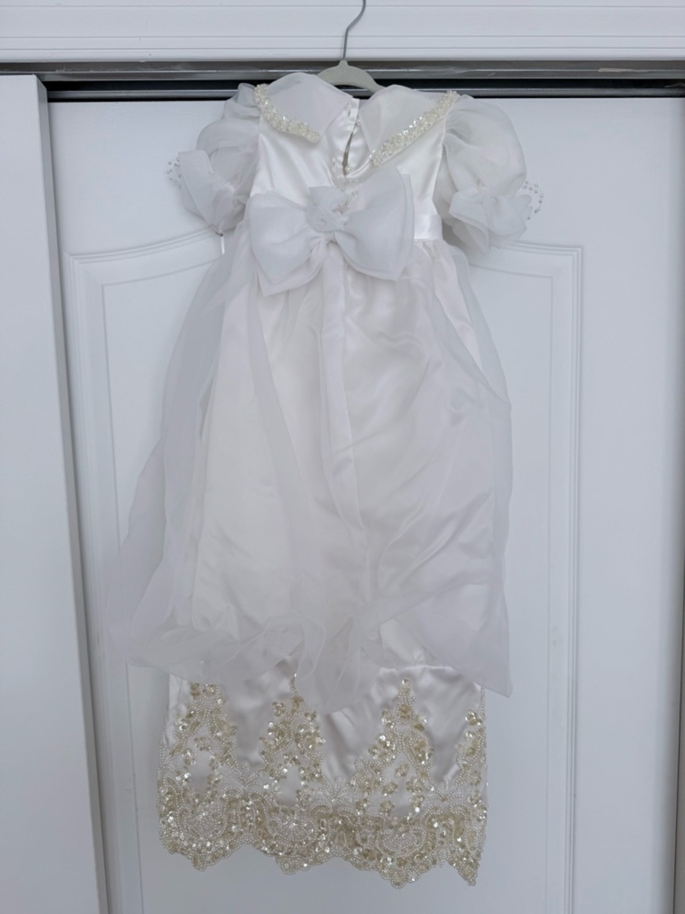 Ivory Pearl-Embellished baby girl christenings gown with pillbox hat custom made - Picture 2 of 11